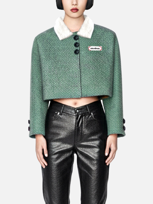 SEVDRUS Noble Era Crop Jacket – yeşil, önden görünüm