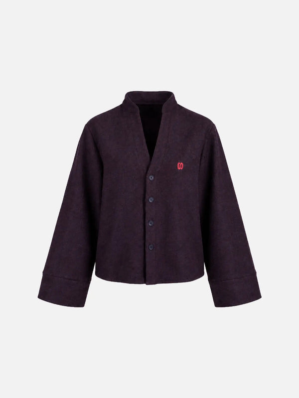 SEVDRUS Effortless Logo Embroidered Fitted Cardigan – koyu mor, önden görünüm