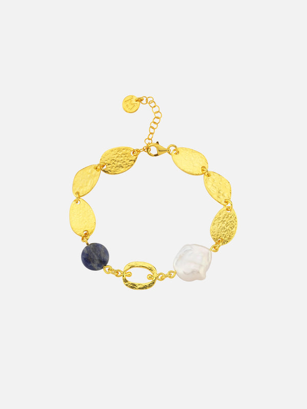 Hand Hammered Pearl & Lapis Parvus Bracelet