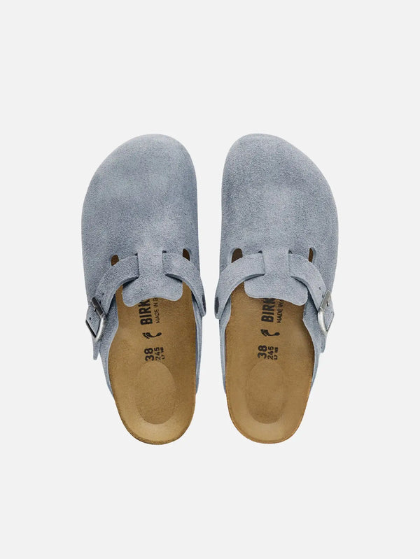 BIRKENSTOCK Boston VL Stone Blue – Stone Blue, üstten görünüm, iki adet terlik