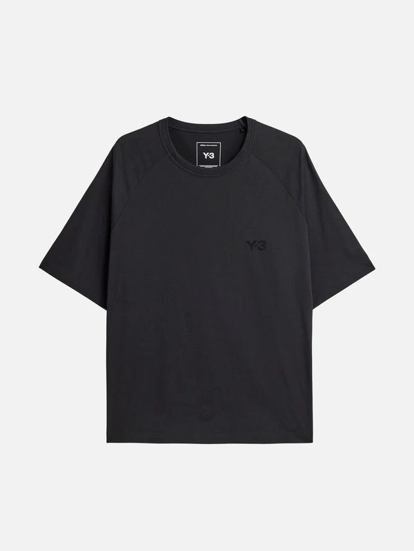 Y-3 Boxy SS Tee – siyah, önden görünüm, kısa kollu tişört