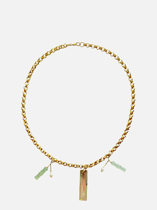 NES VINTAGE Vintage Designer House Chain Necklace – altın, önden görünüm