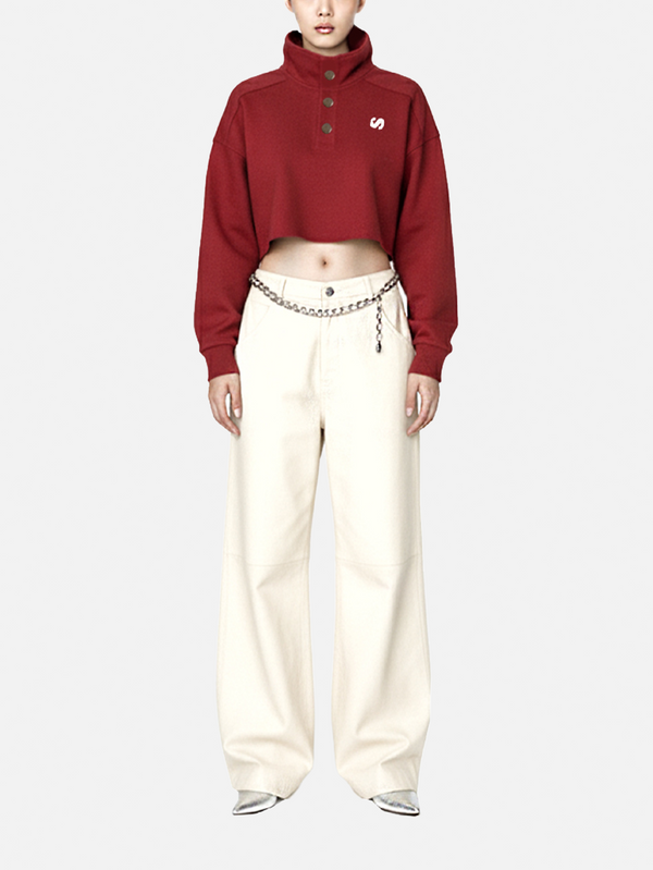 SEVDRUS Wildcard Red High Collar Wool Sweatshirt – Wildcard Red, önden görünüm