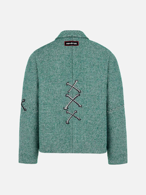 SEVDRUS Emerald Ace Full Embroidered Jacket – emerald, arka görünümde çapraz nakış
