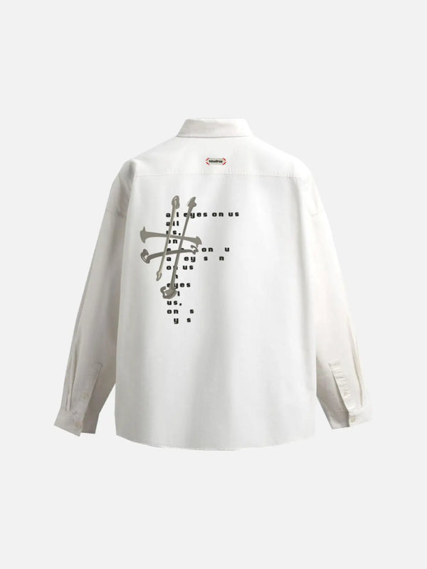 shopi go Typewriter White Shirt – beyaz, arka görünümde grafik baskı