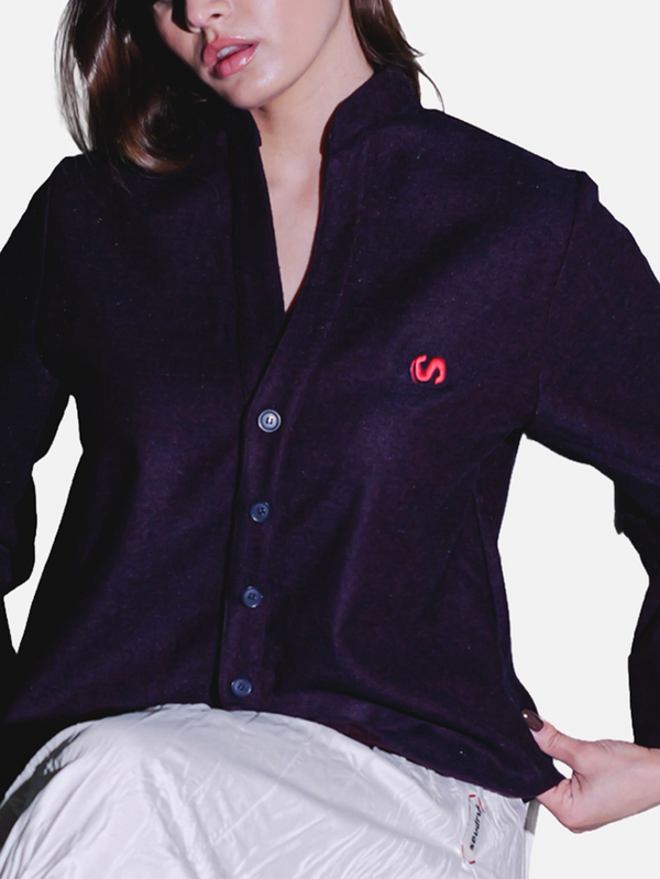 SEVDRUS Effortless Logo Embroidered Fitted Cardigan – lacivert, önden görünüm
