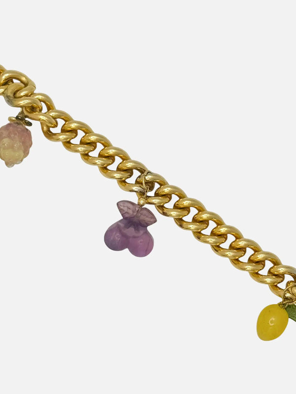 NES VINTAGE Vintage Gold Chain Bracelet with Natural Quartz Fruit Charms — 1980s – altın, yakın çekim