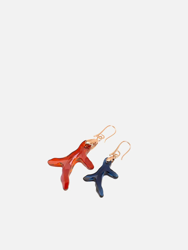 shopi go Swarovski Asymmetric Coral Star Drop Earrings in Dark Amber & Blue – Dark Amber & Blue, önden görünüm
