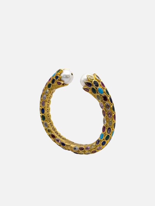 NES VINTAGE Vintage-Inspired Gold Multicolour Crystal & Pearl Cuff Bracelet – çok renkli, önden görünüm