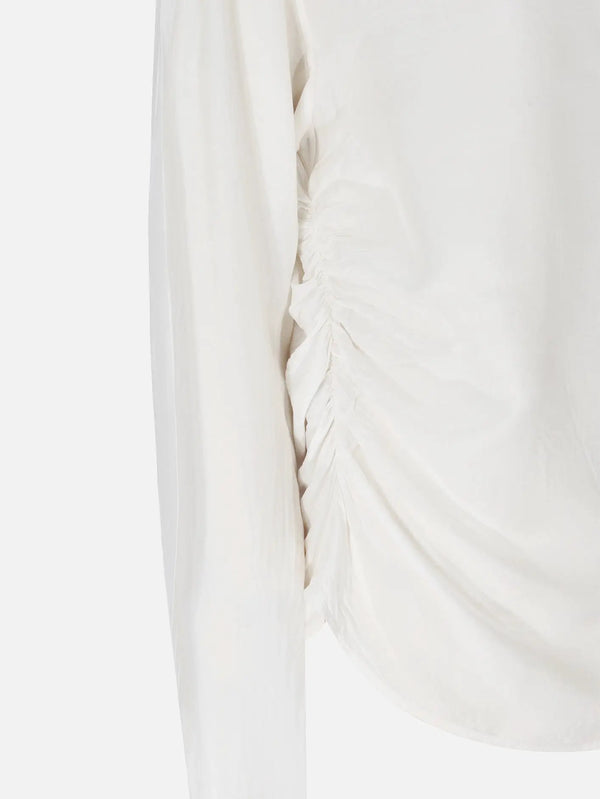 IN.K II Flowing Gathered Blouse - White – beyaz, yakından pileli dikiş detayı