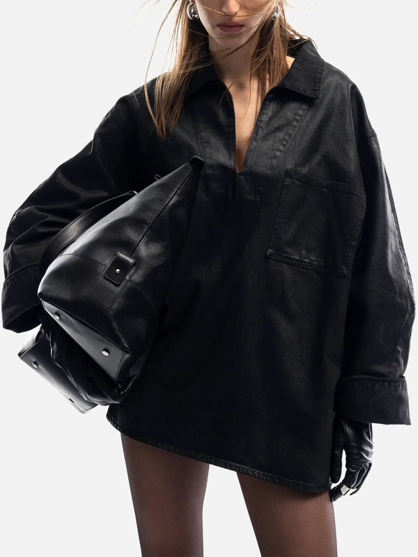 IN.K II Coated Denim Pullover - Black – siyah, önden görünüm