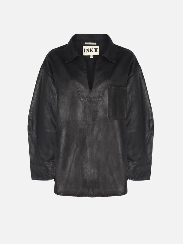 IN.K II Coated Denim Pullover - Black – Black, önden görünüm