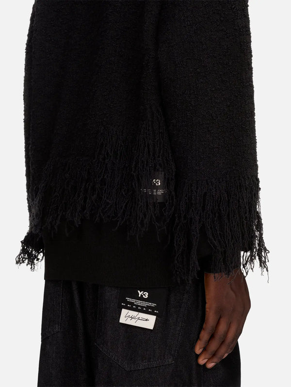 Y-3 Knitted 3S Sweat – siyah, yakından görünüm, püsküllü örgü detayı