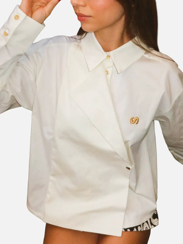 SEVDRUS Collar Detail Ecru Shirt – ecru, ön görünüm