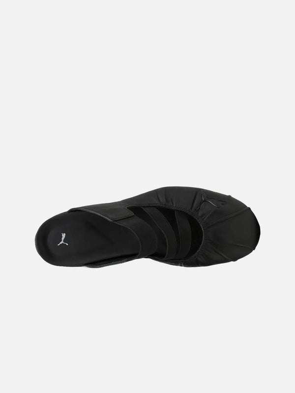 PUMA Speedcat Mule Wns Black – Black, üstten görünüm, siyah kayışlı slip-on sneaker, PUMA logosu