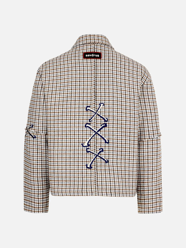 SEVDRUS Trickster's Touch Full Embroidered Jacket – kahverengi ekose, arka görünüm