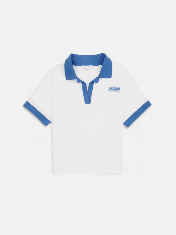 SPORTY & RICH, Prince Sporty Terry Polo - White/Lapis, T-SHIRT, shopi go'da!