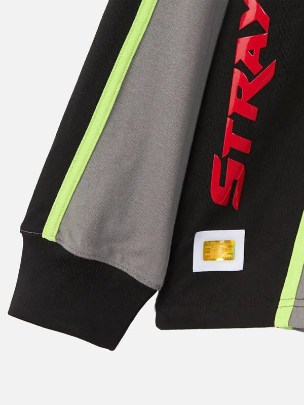 PUMA A$AP ROCKY x Puma T7 Panel Jersey - Cast Iron – kırmızı baskı, kol paneli yakından