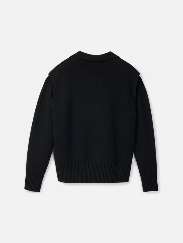 Knit Cut-Out Polo Neck - Black