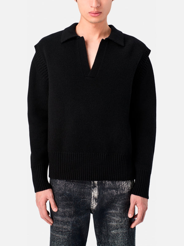 Knit Cut-Out Polo Neck - Black
