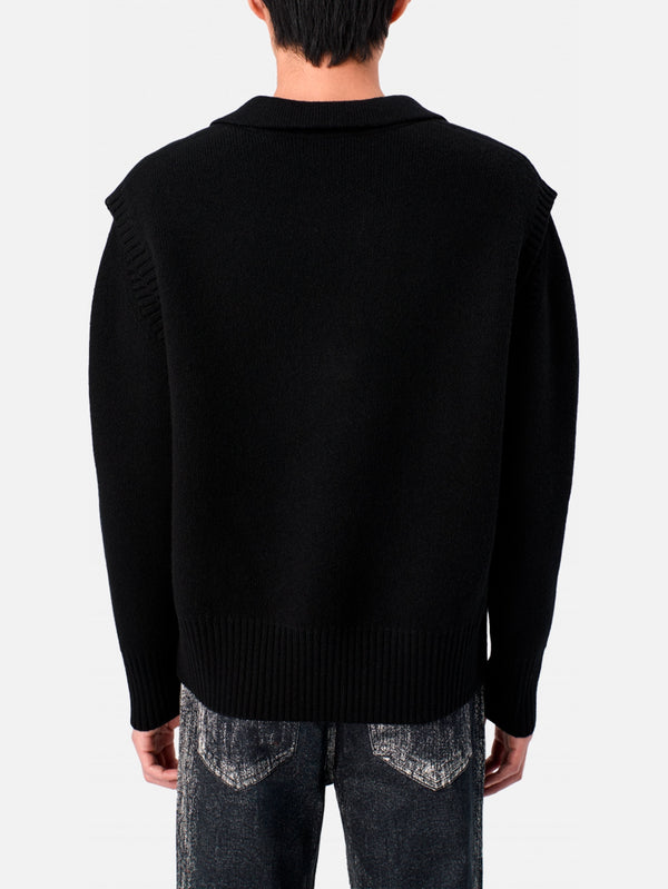 Knit Cut-Out Polo Neck - Black