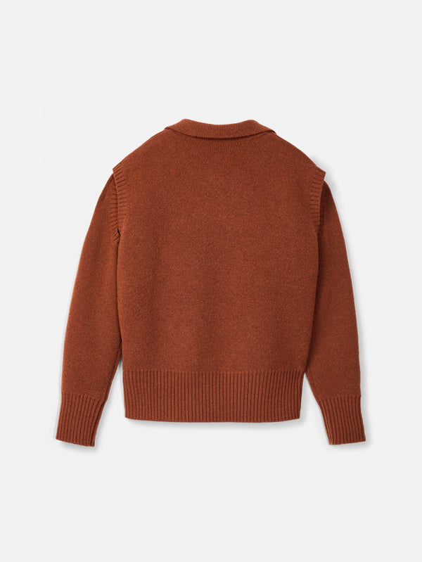 Knit Cut-Out Polo Neck - Medium Brown