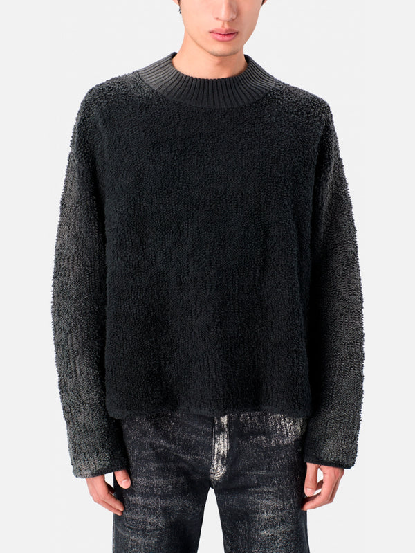 Knit Sprayed Boucle Crewneck - Black