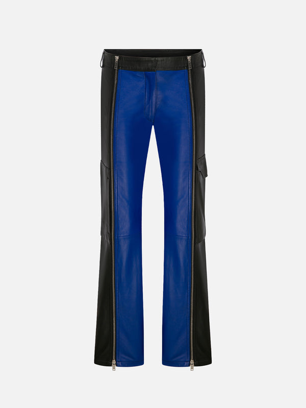 RE2MC, Fermuarlı Deri Pantolon - Siyah/Mavi, PANTOLON, shopi go'da!