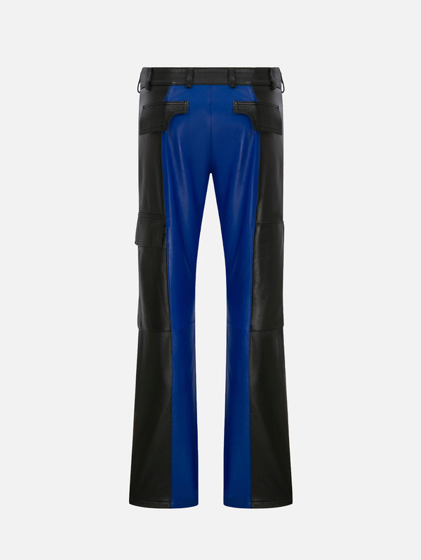 RE2MC, Fermuarlı Deri Pantolon - Siyah/Mavi, PANTOLON, shopi go'da!