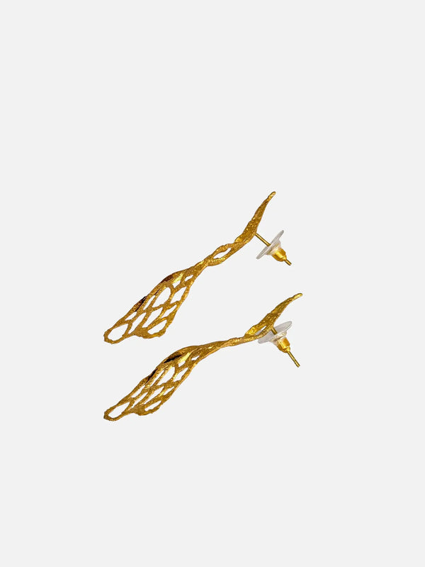 NES VINTAGE Gold Plated Sculptural Organic Net Drop Earrings - Statement Art Jewellery – gold, önden görünüm