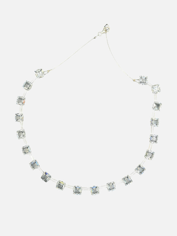 Antique Art Deco Clear Paste Crystal Riviere Sterling Silver Necklace