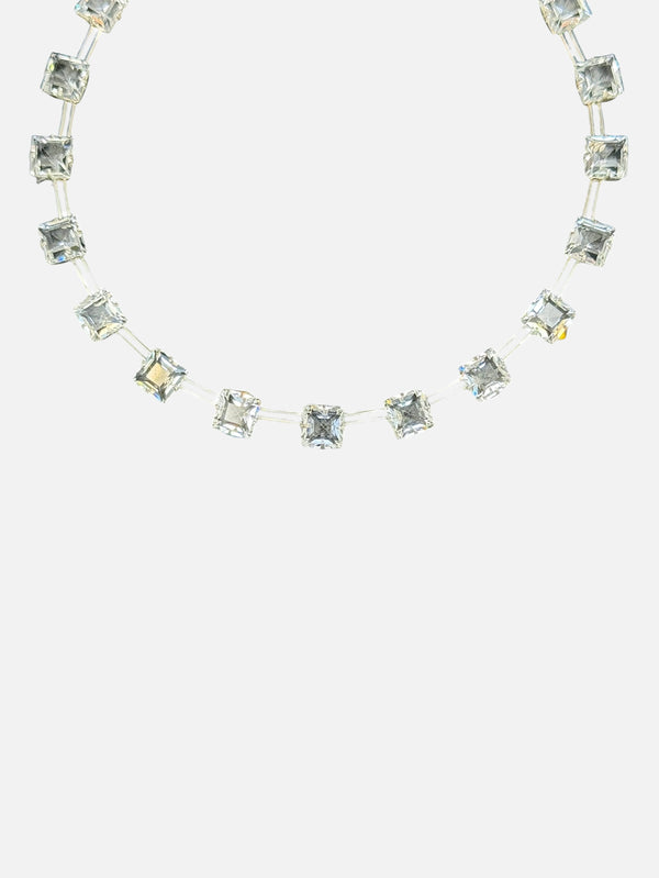 NES VINTAGE, Antique Art Deco Clear Paste Crystal Riviere Sterling Silver Necklace, KOLYE, shopi go'da!