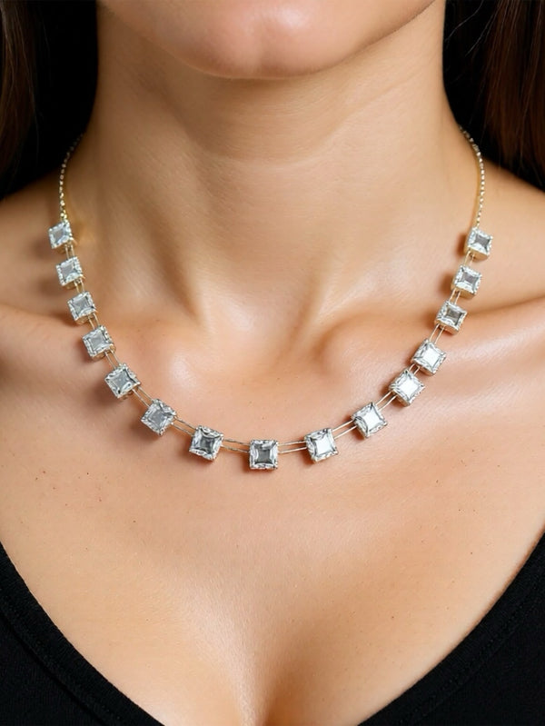 NES VINTAGE, Antique Art Deco Clear Paste Crystal Riviere Sterling Silver Necklace, KOLYE, shopi go'da!