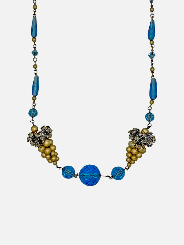 NES VINTAGE, Vintage Victorian Blue Glass Imitation Pearl Grape Cluster Necklace, KOLYE, shopi go'da!