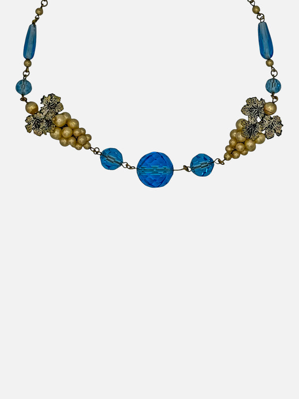 NES VINTAGE, Vintage Victorian Blue Glass Imitation Pearl Grape Cluster Necklace, KOLYE, shopi go'da!