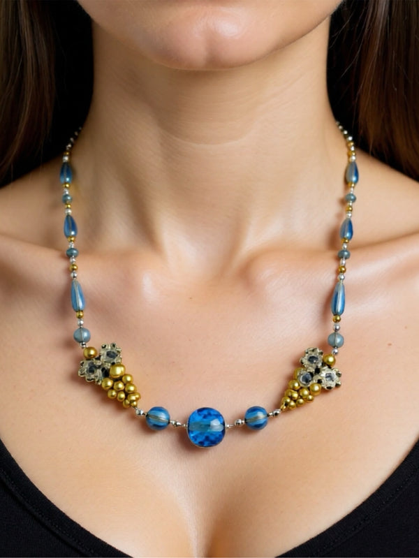 NES VINTAGE, Vintage Victorian Blue Glass Imitation Pearl Grape Cluster Necklace, KOLYE, shopi go'da!