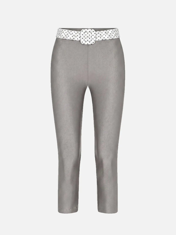 CULT FORM Polkadot Capri Tigths – Black/White, ön görünüm; belde polka dot kemer