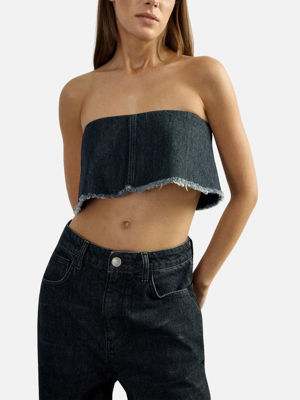 EX DE RUE Black Denim Crop – siyah, önden görünüm