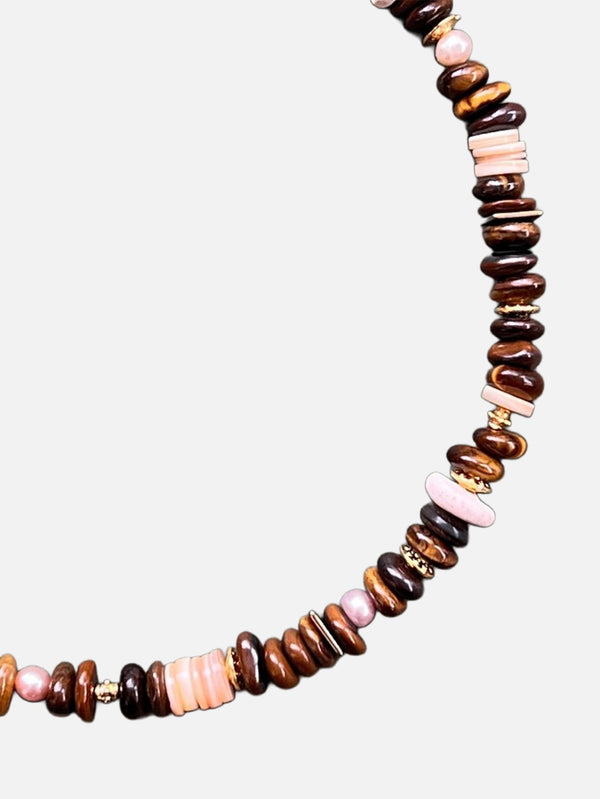 Cafe Nacre Doğal Kaplan Gözü Taşlı,Sedef ve İncili Kolye