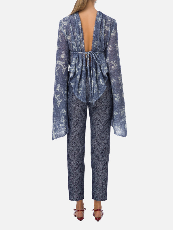 Cecillia Knit Top - Blue Butterfly Patterned