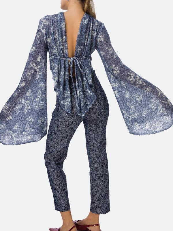 Cecillia Knit Top - Blue Butterfly Patterned