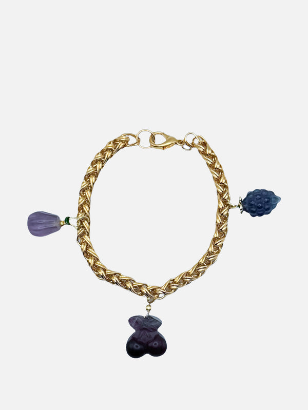 NES VINTAGE, Çok Renkli Meyve Taşlı Charms ile Vintage Altın Kaplama Kalın Zincir Bileklik, BİLEKLİK, shopi go'da!
