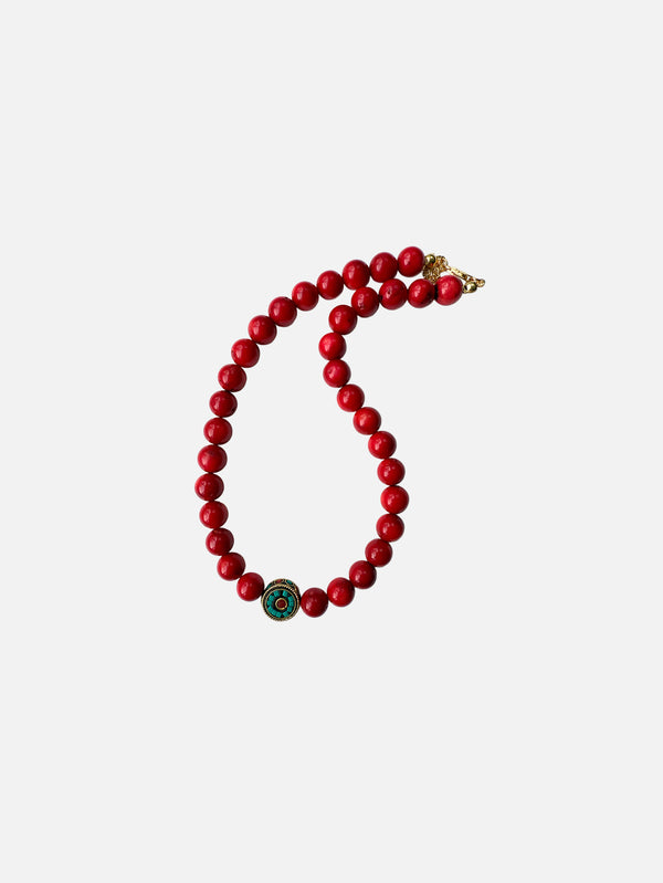 CorailEye Mercan Taşlı ve El Yapımı Tibet Boncuklu Kolye