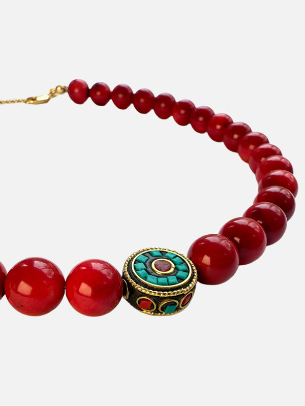 CorailEye Mercan Taşlı ve El Yapımı Tibet Boncuklu Kolye