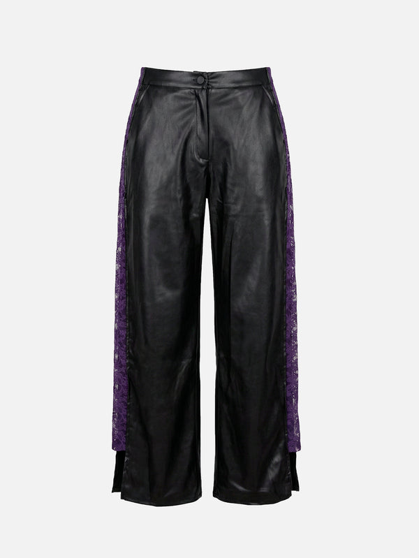 CULT FORM, Leather Lace Wide Pants - Black, PANTOLON, shopi go'da!