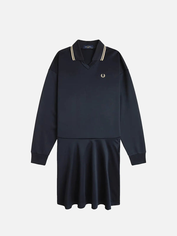 FRED PERRY Tipped Sweatshirt Dress - Navy – Navy, önden görünüm; polo yaka, logolu göğüs detayı
