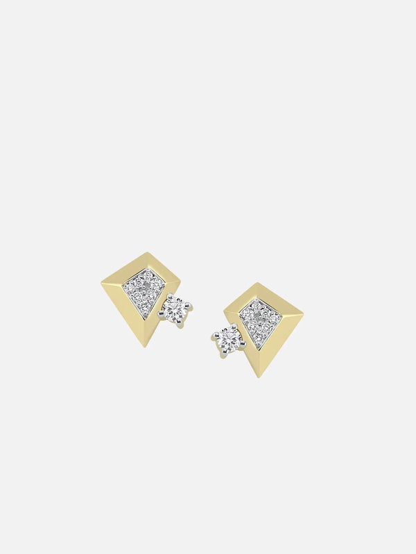 DIME TRIBE Pivot Stud Küpe – altın, önden görünüm, taşlı