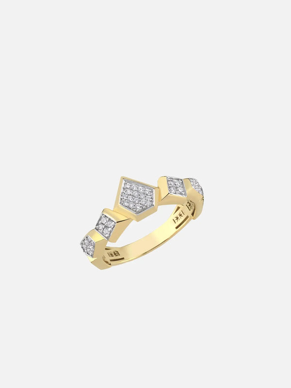 DIME TRIBE Crown Yüzük – altın, yakın çekim 3/4 görünüm