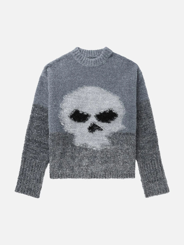 ERL - KAZAK - Glitter Skull Intarsia Pullover - Grey - shopi go'da!.