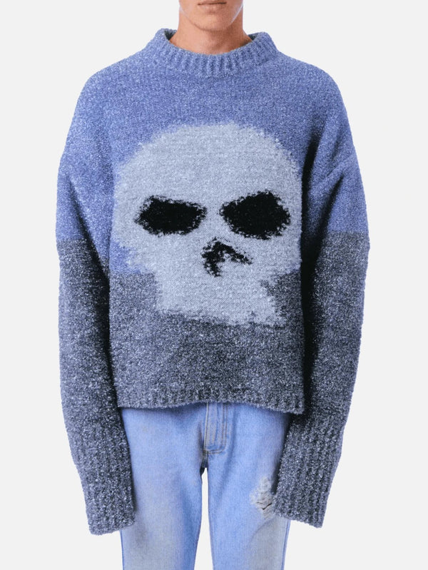 ERL - KAZAK - Glitter Skull Intarsia Pullover - Grey - shopi go'da!.